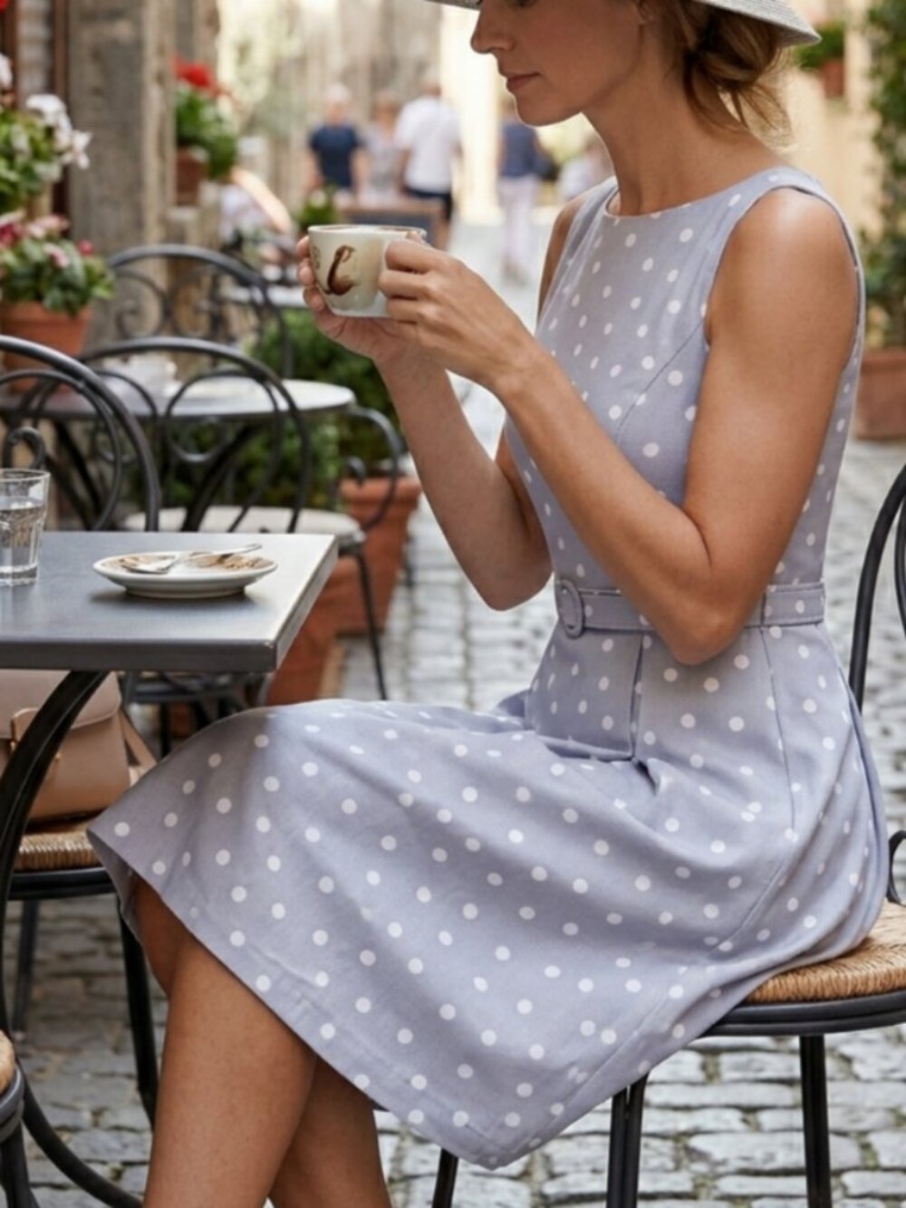 NWT White House Black Market Sleeveless Gray White Polka Dot Sundress Dress 0